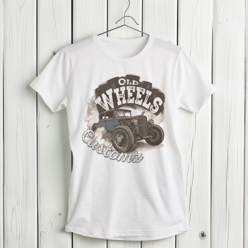 Koszulka z Logo Old Wheels Customz - Moda dla Fanów Motoryzacji