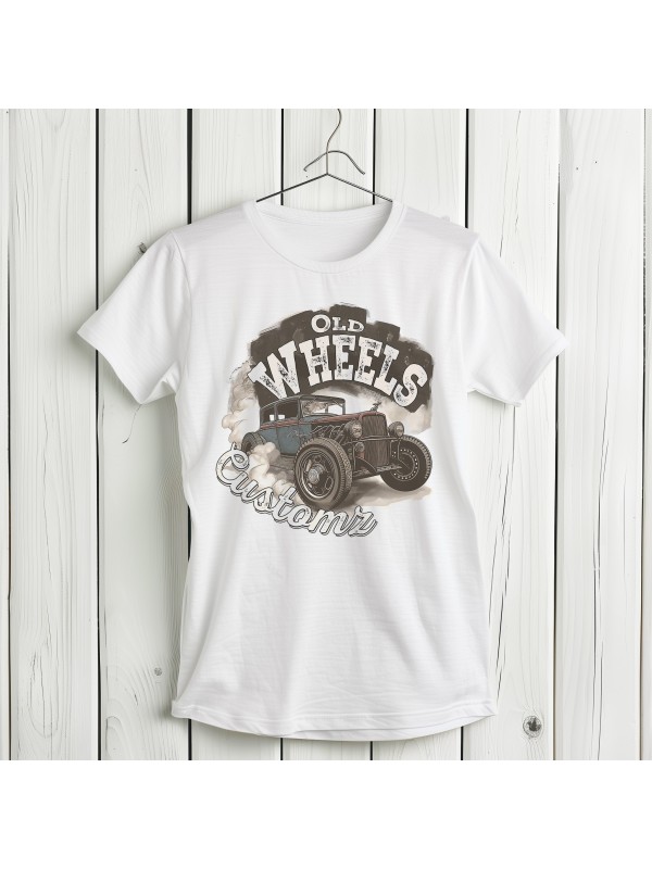 Koszulka z Logo Old Wheels Customz - Moda dla Fanów Motoryzacji