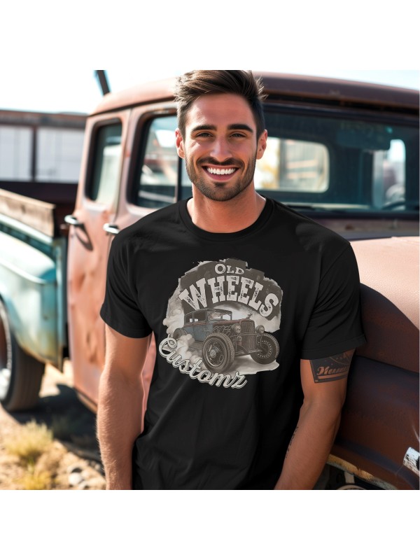 Koszulka z Logo Old Wheels Customz - Moda dla Fanów Motoryzacji