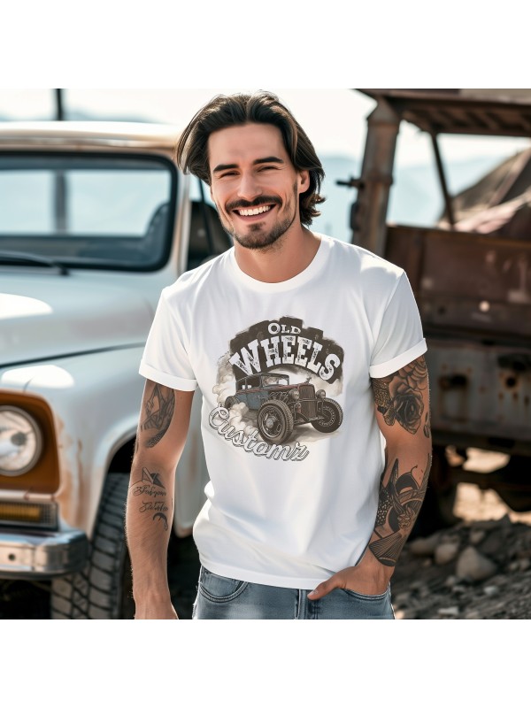 Koszulka z Logo Old Wheels Customz - Moda dla Fanów Motoryzacji