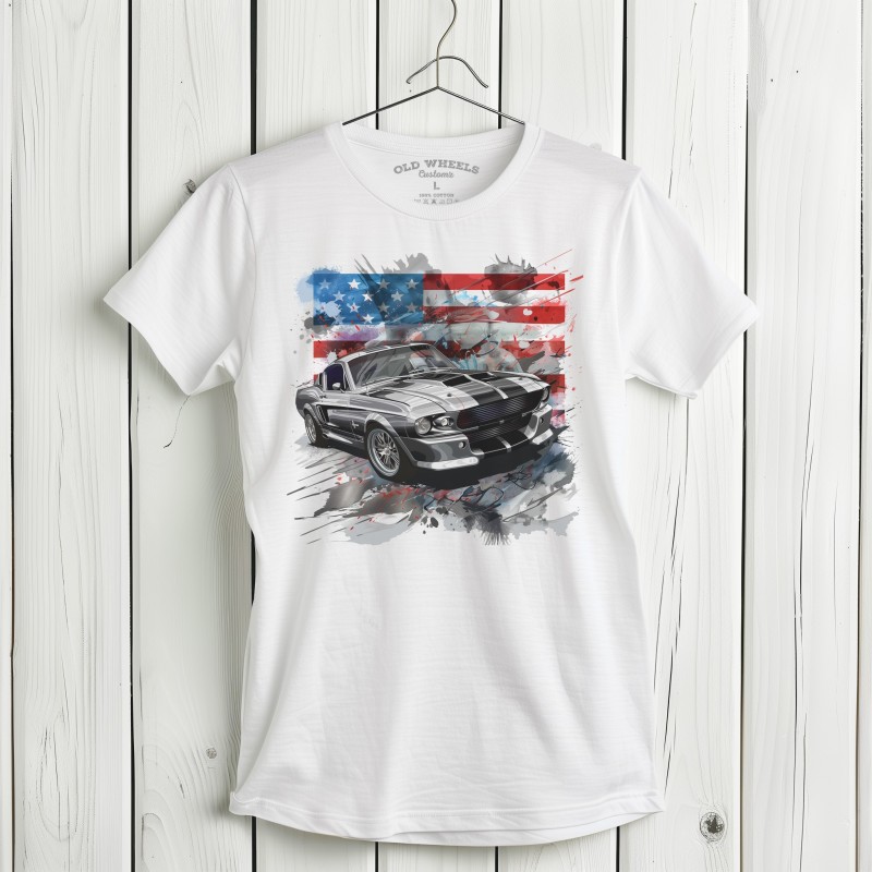 Koszulka Mustang Eleanor z Amerykańską Flagą | Old Wheels Customz