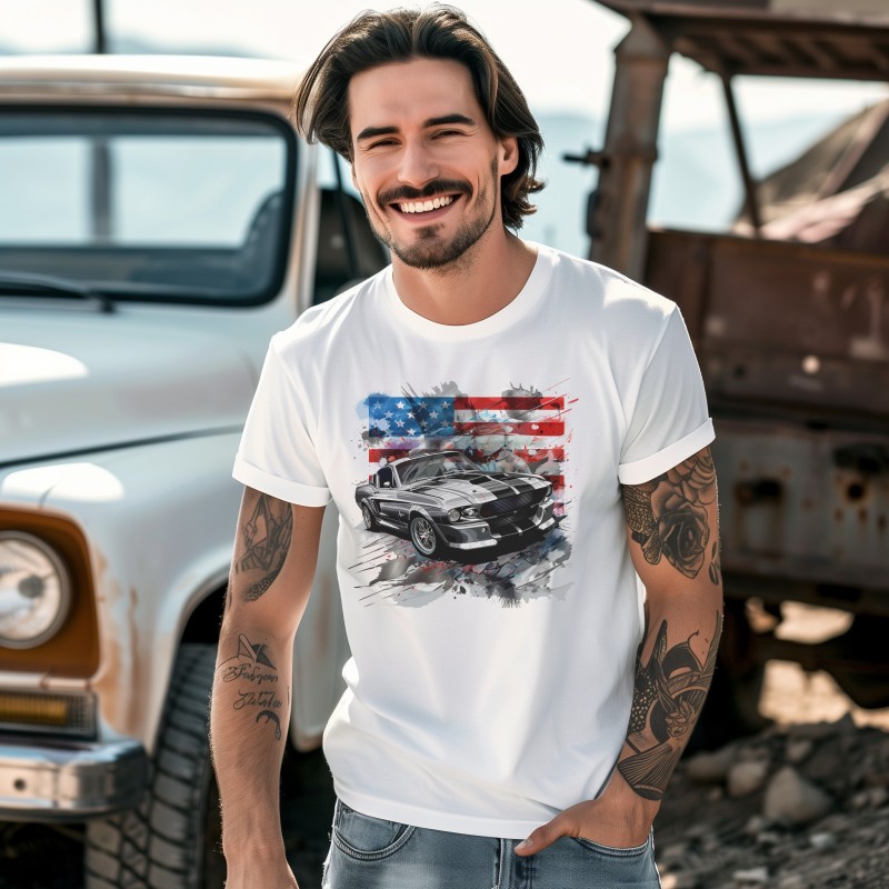 Koszulka Mustang Eleanor z Amerykańską Flagą | Old Wheels Customz